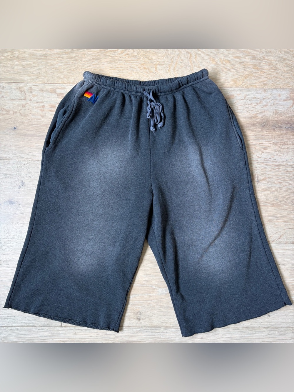 Aviator Nation Charcoal Gray Fleece Sweat Shorts Raw Hem USA Men’s Large*L28